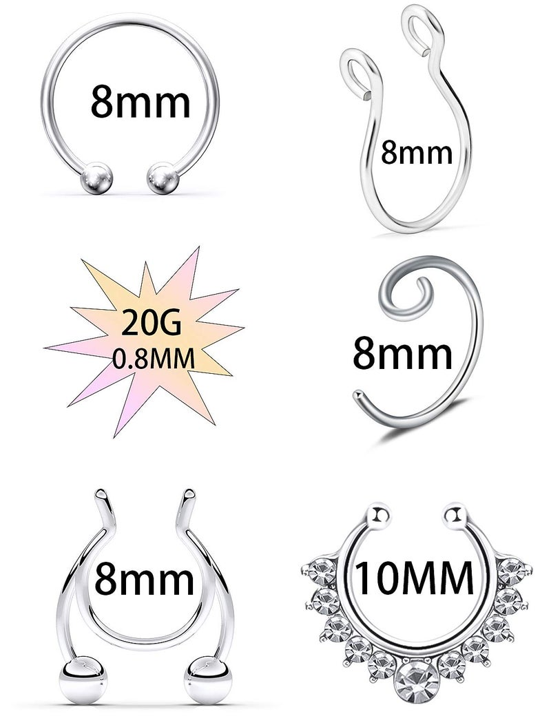 SCERRING Fake Septum Nose Hoop Rings Stainless Steel, Lip, Ear & Nose Ring, Non Piercing Clip On Nose Rings, Body Piercing Jewelry 20PCS Mix Color 1# - Image 3